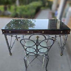 Vintage Maitland-Smith Leather Top Desk + Chair