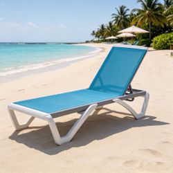 Alan Full Flat Patio Reclining Adjustable Chaise Lounge with Aqua Color Seat