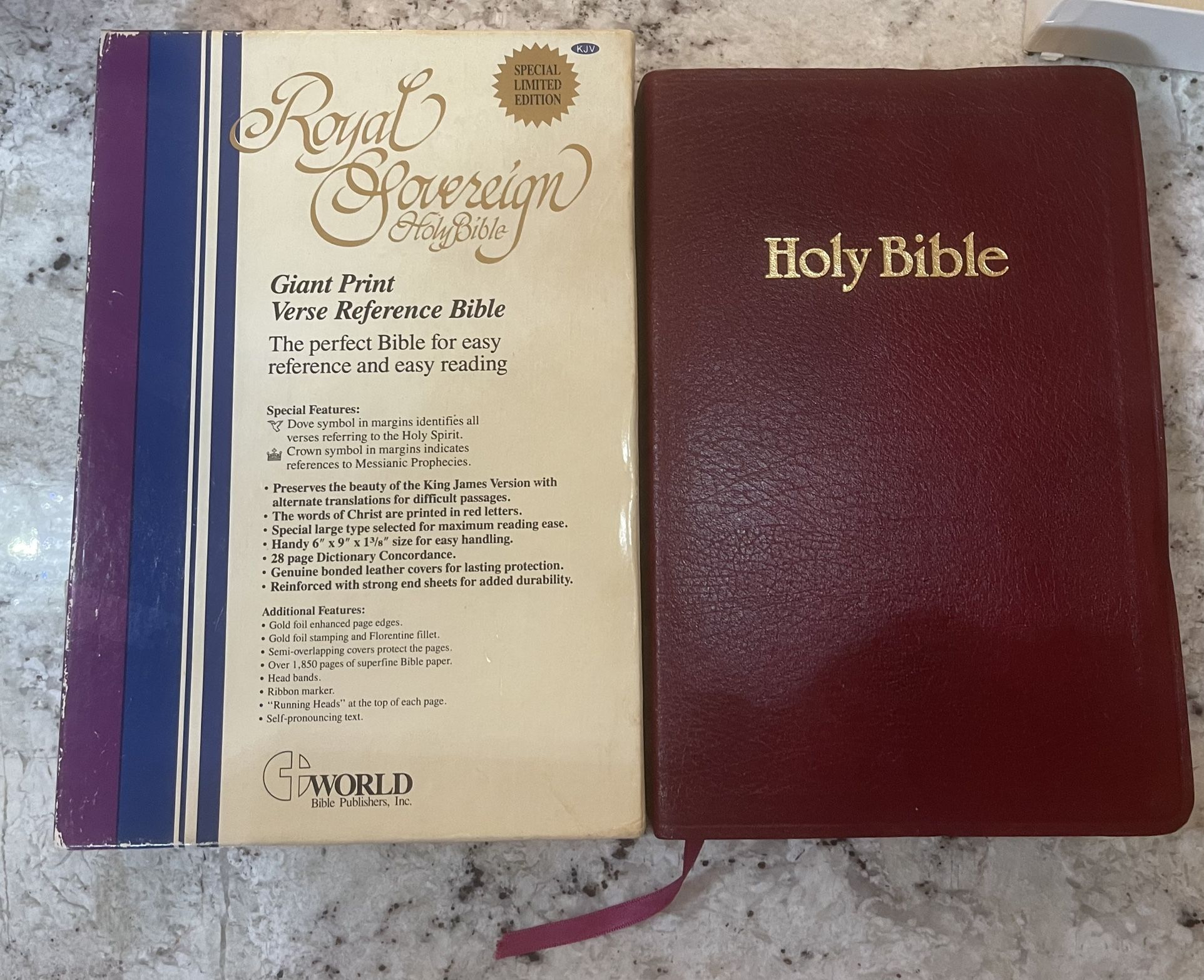 Vintage Holy Bible Burgundy Genuine Bonded Leather Giant Print W