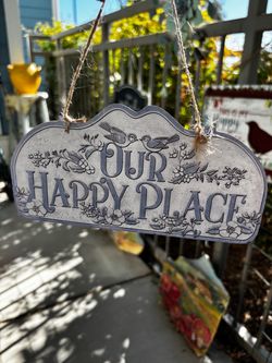 Our Happy Place Hanging Wall Sign