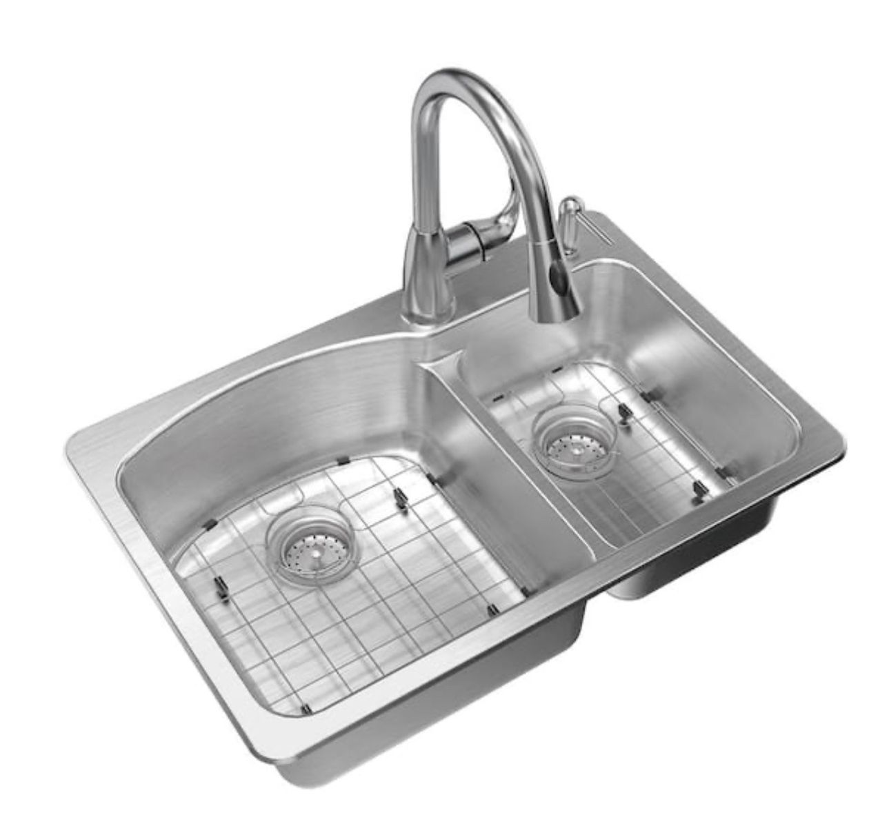 Glacier Bay All-in-One Dual Mount Stainless Steel 33 in. 2-Hole Double Bowl Kitchen Sink Kit with Faucet