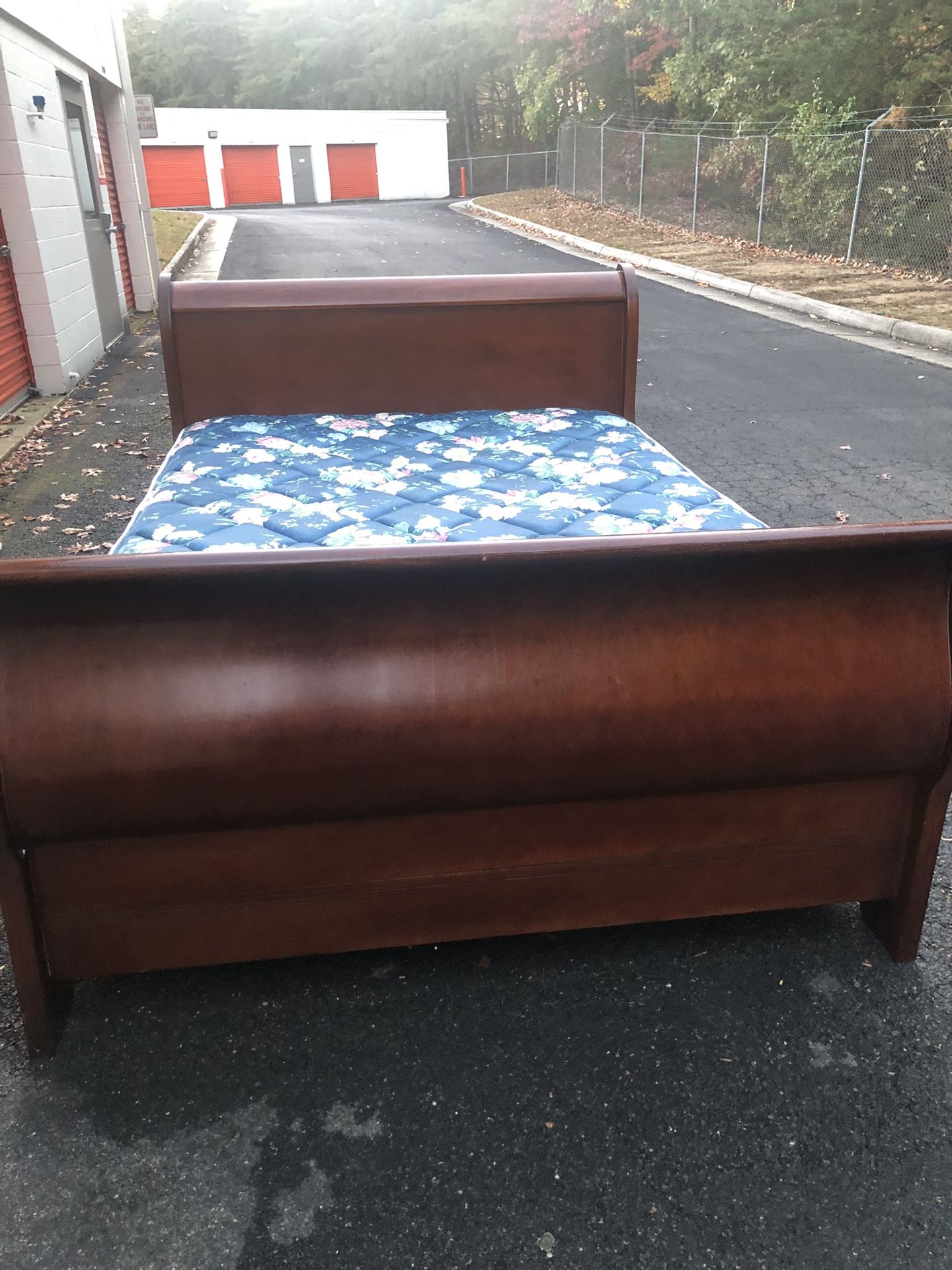 Queen Size Real Wood Bed: Headboard, Footboard, Rails, Mattress And Boxspring. Delivery Available