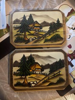 Vintage Wood Hand Carved Village