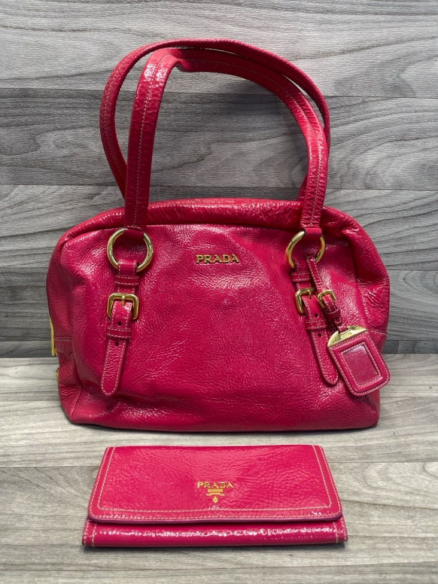 Prada Vernice Naplak Zipper Bowler Tote In Fuchsia Patent Leather (173685-1)