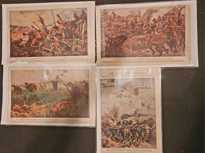 X4 Antique 1919 WW1 Magazine Illustrations 