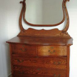 Vintage Solid Oak Dresser With Mirror
