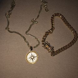 Jaxxon Compass Pendant & Chain/ 14 KGF Bracelet