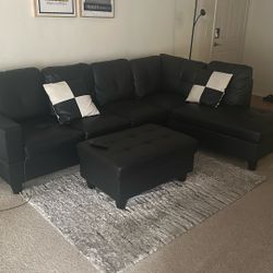 Sofa L Shape Black With Ottoman