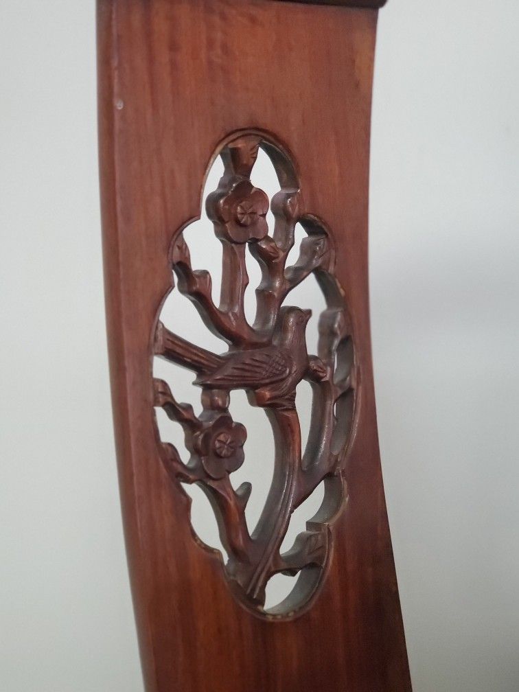 Dark Cherry Rosewood Flower and Bird Round Oriental Dining Set with 8 Chairs