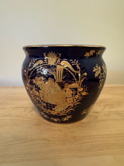 Cobalt Blue Ceramic vase with Gold Figural Design