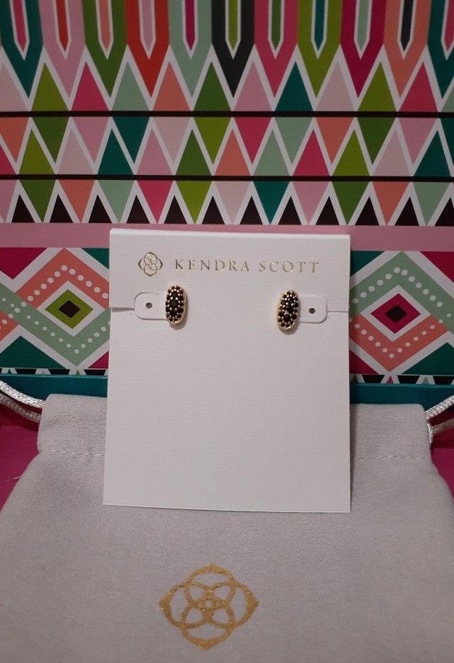 Kendra Scott Grayson Gold Crystal Stud Earrings Black Spinel