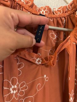 Rae S Floral Embroidered Orange Top Size S