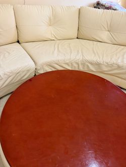 Cream Leather Curved Sectional Sofa