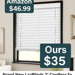 Brand New LazBlinds 2" Cordless Faux Wood Blinds – 31"W x 48"H – White