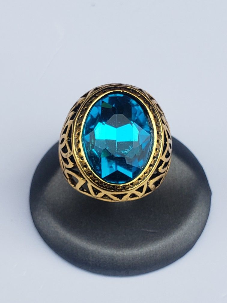 Size 7.5 Antique Gold Plated Ring Stone Vintage Jewelry For Men and Women Ring