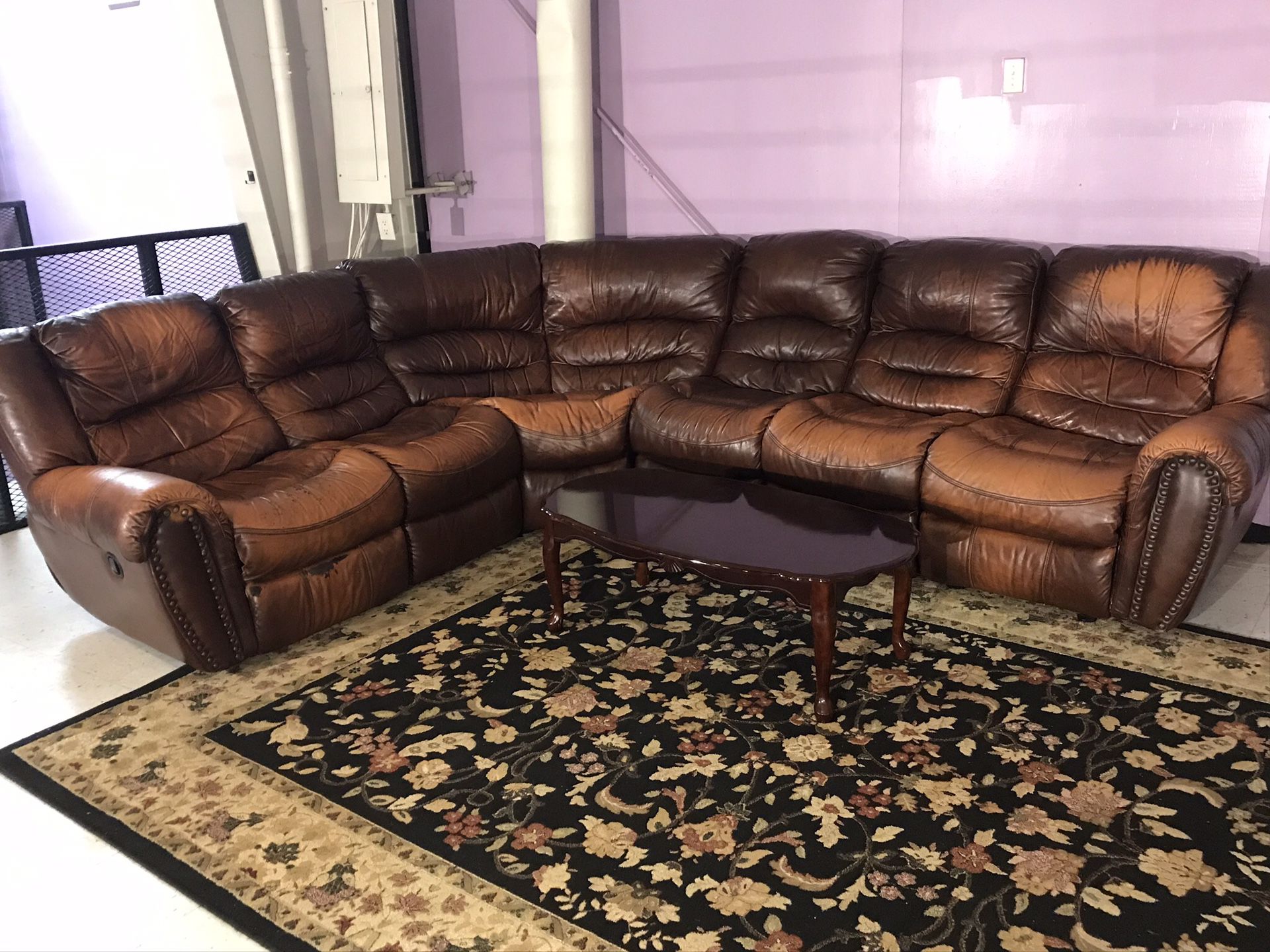 Nice Brown Leather Sectional Couch / 4-Piece Sectional Reclining Sofa