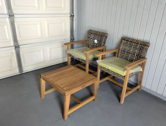 Outdoor patio 3 piece bistro set, 2 wood chairs with coffee table