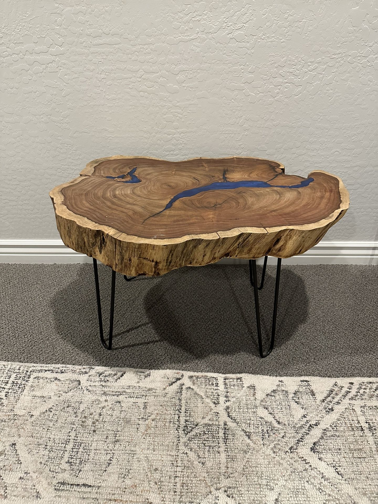 Custom Live Edge Wood Metal Side Table