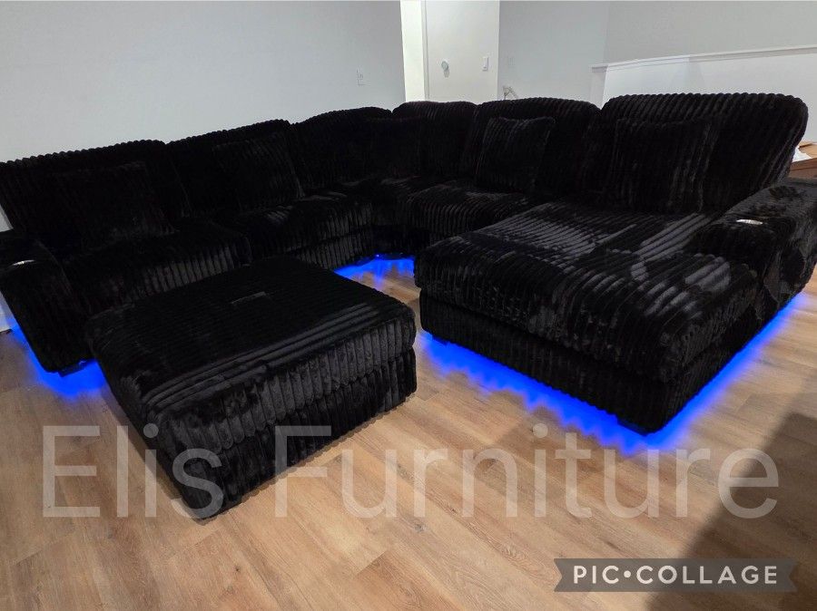 Brand New Sectional Corduroy Fabric 6 Pcs With LED LIGHT $1399