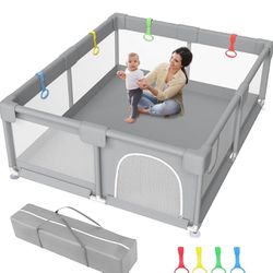  Zimmoo Baby Playpen, 71"x59" Extra Large Playpen for Babies and Toddlers Baby Playards with Zipper Gate, Safety Baby Play Pen with Soft Brea