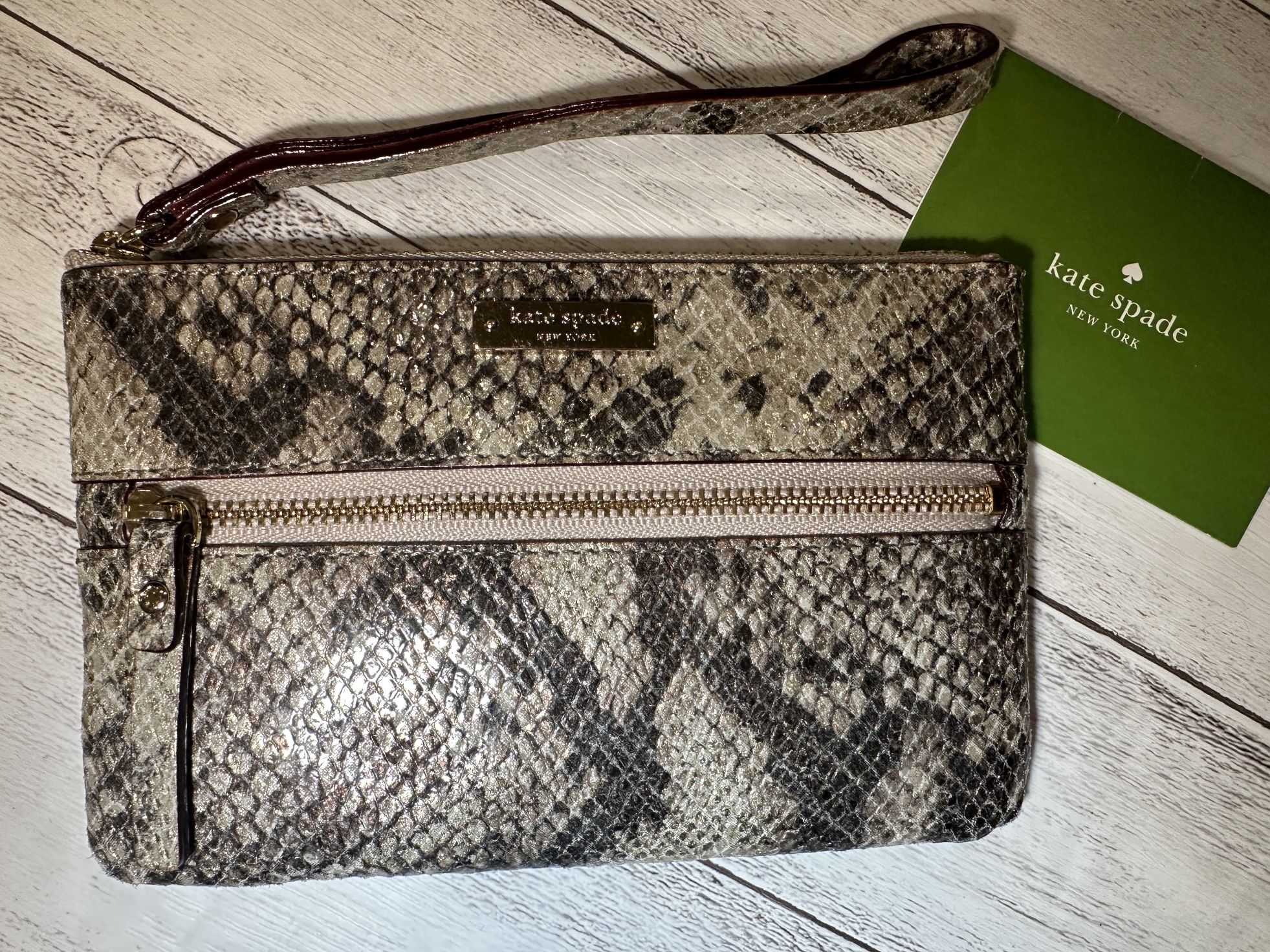 New Kate Spade New York Snakeskin Print Wristlet