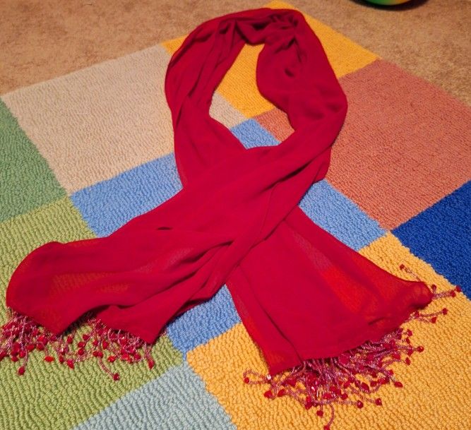 Women's Red Scarf Red Rock Gems   Tassel