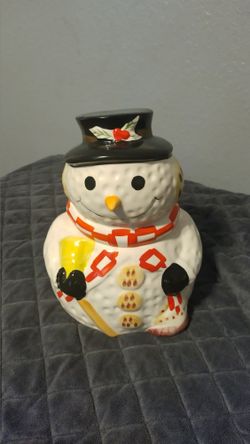 Snowman Golf Ball 10 Inch Cookie Jar