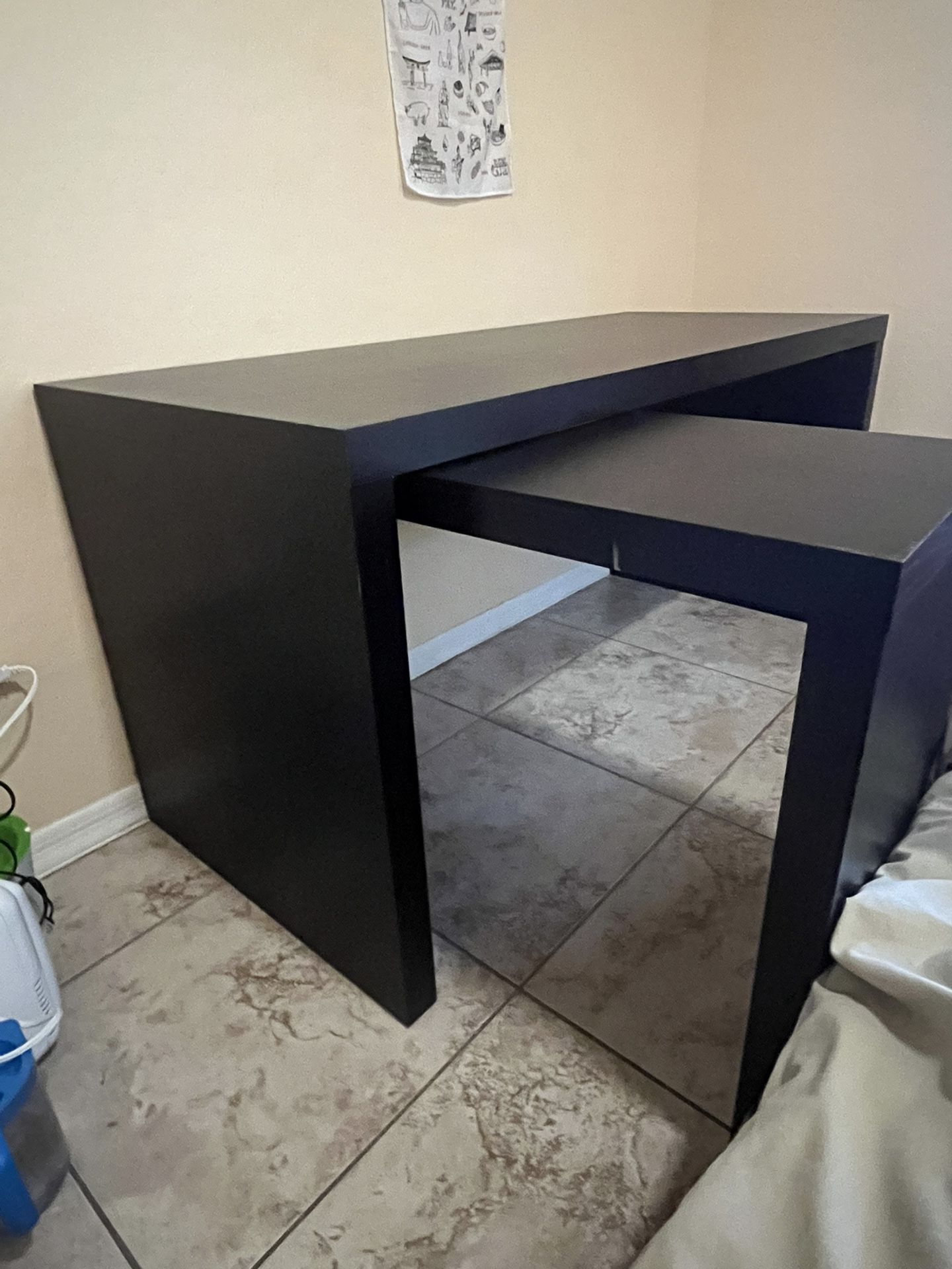 IKEA Malm Black Desk With Pull Out Side Table