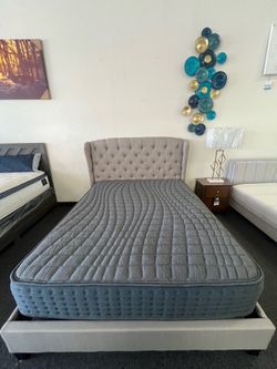 Tufted Upholstered Bed Frame with Mattress