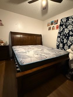 Cal king bed set with nightstand,  dresser and mattress