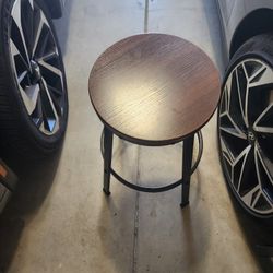 Steel, Wood And Adjustable Stool