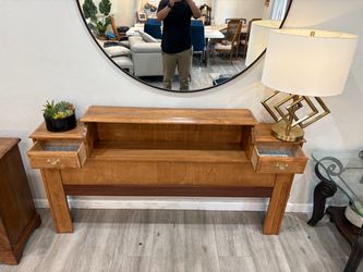 Vintage Wood Headboard with Built-In Nightstands, Drawers & Storage