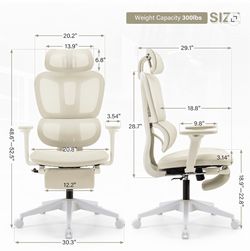 Ergonomic Office Chair w/ Headrest, Lumbar Support & Footrest – Cream