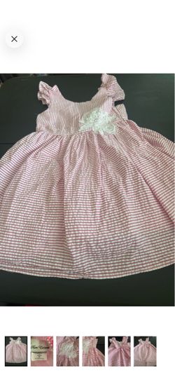 Rare Editions Pink and White Striped Sundress with Lace Applique