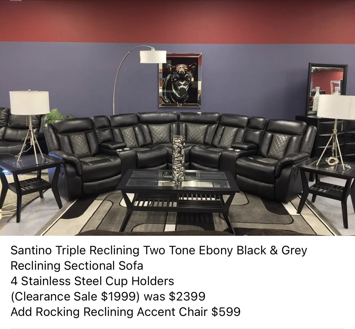 🔥🔥 NEW Santino Leather Triple Reclining Theater Style Sectional Sofa 🔥🔥