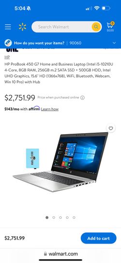 HP ProBook 450 G7 Home and Business Laptop (Intel i5-10210U 4-Core, 8GB RAM, 256GB m.2 SATA SSD + 500GB HDD, Intel UHD Graphics, 15.6" HD (1366x768), 