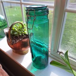 Peacock Green Glass Canister