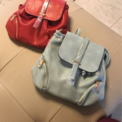 Two Purse Backpacks Red and Light Blue for $30