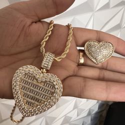 Heart Pendant With Ring Set 14k Gold Bonded