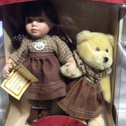 Porcelain Doll & Teddy Bear