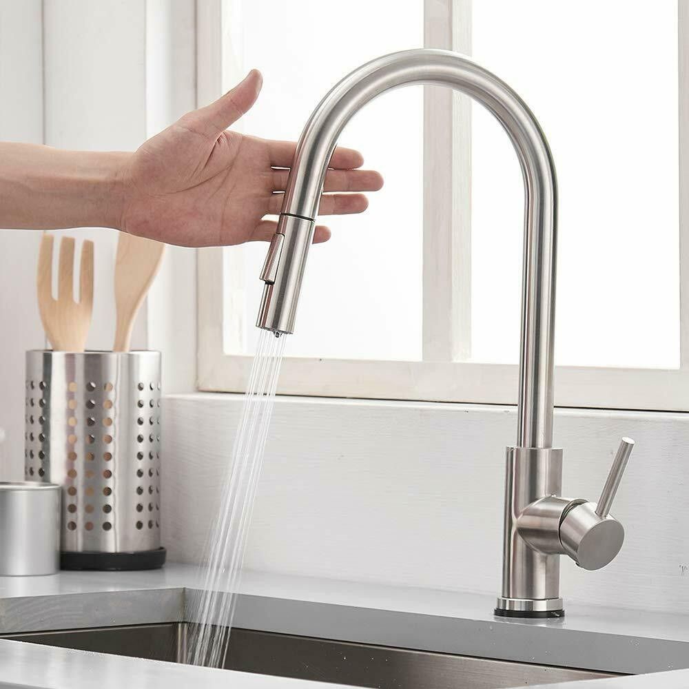 Automatic Touch Sensor Kitchen Faucet Sink Pull down Sprayer Stainless Steel