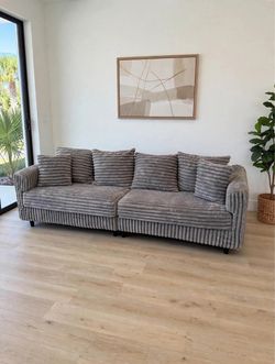 Gray Corduroy Sofa with Removable Slipcovers