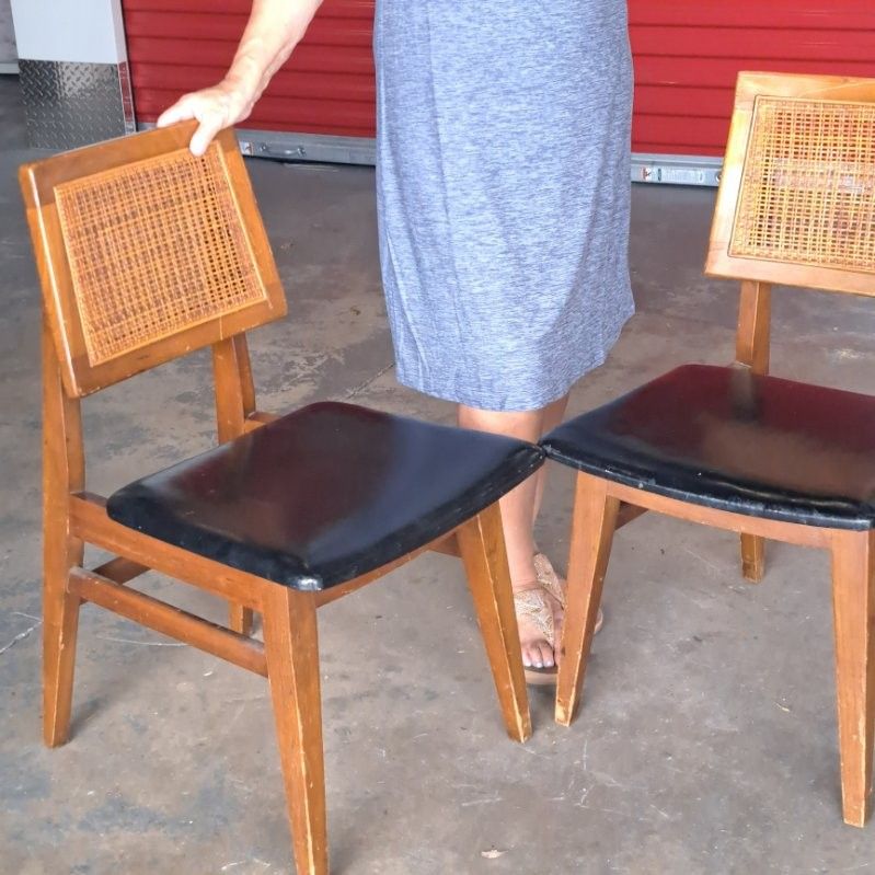 Vintage HIBRITEN chair company, Walnut, Cane, & Black Vinyl