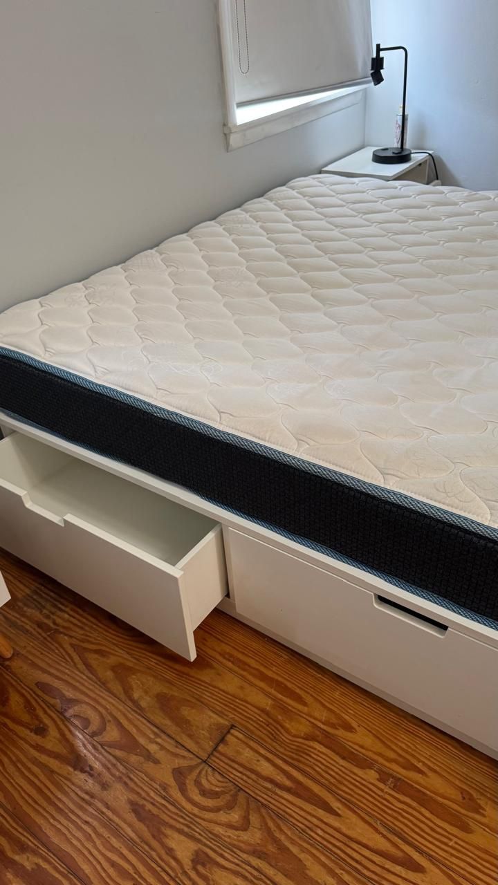 Queen Bed Frame with Storage + Queen Mattress