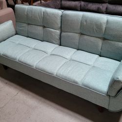 Teal Fabric Futon Sofa 