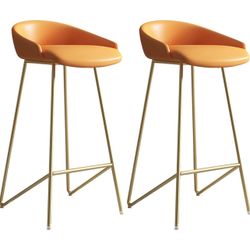 0695 2-Piece Bar Stool Set with Backrest High Stool for Kitchen Island, Modern Bar Chair High Upholstered Bar Stool, Weight Capacity 440 lbs(Orange,75