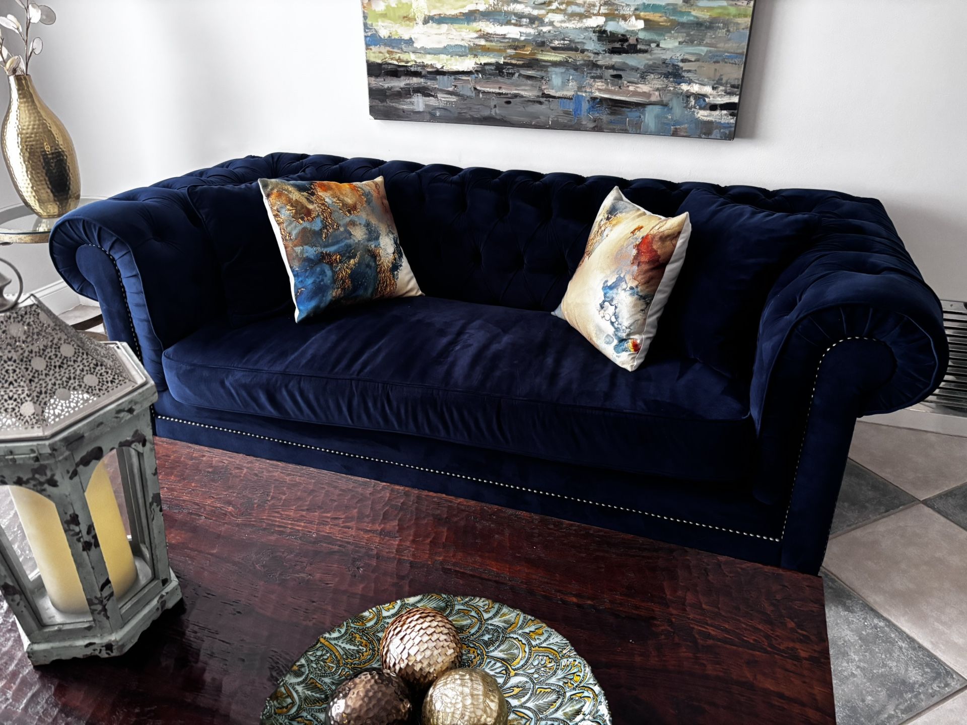 Blue Suede Sofa