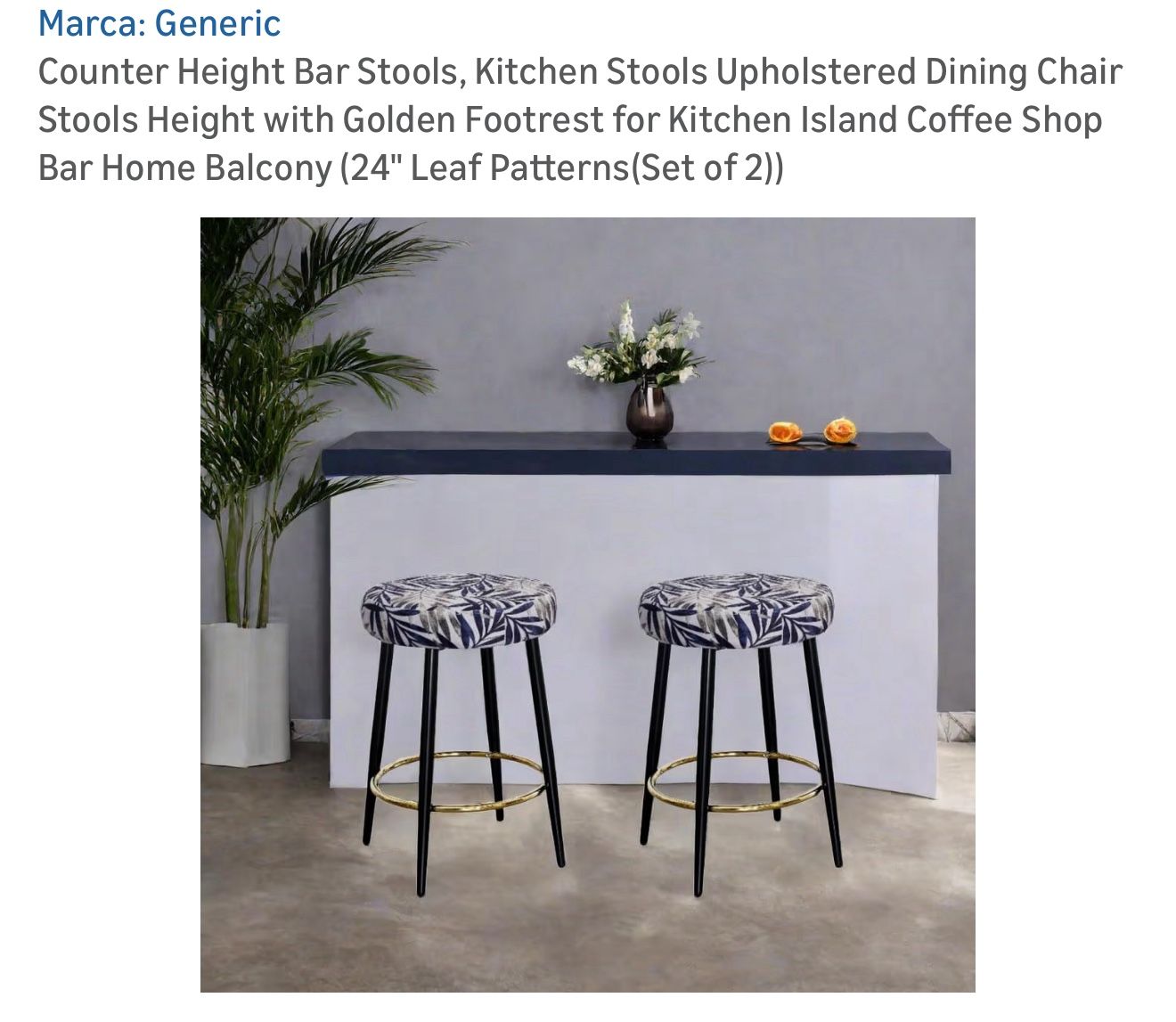 Counter Height Bar Stools, Kitchen Stools Upholstered Dining Chair Stools Height with Golden Footrest for Kitchen Island Coffee Shop Bar Home Balcony