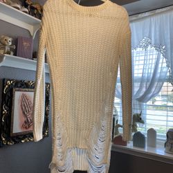 Distressed White Sweater 