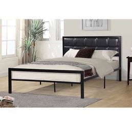 Twin PU Headboard Metal Platform Twin Bed Frame